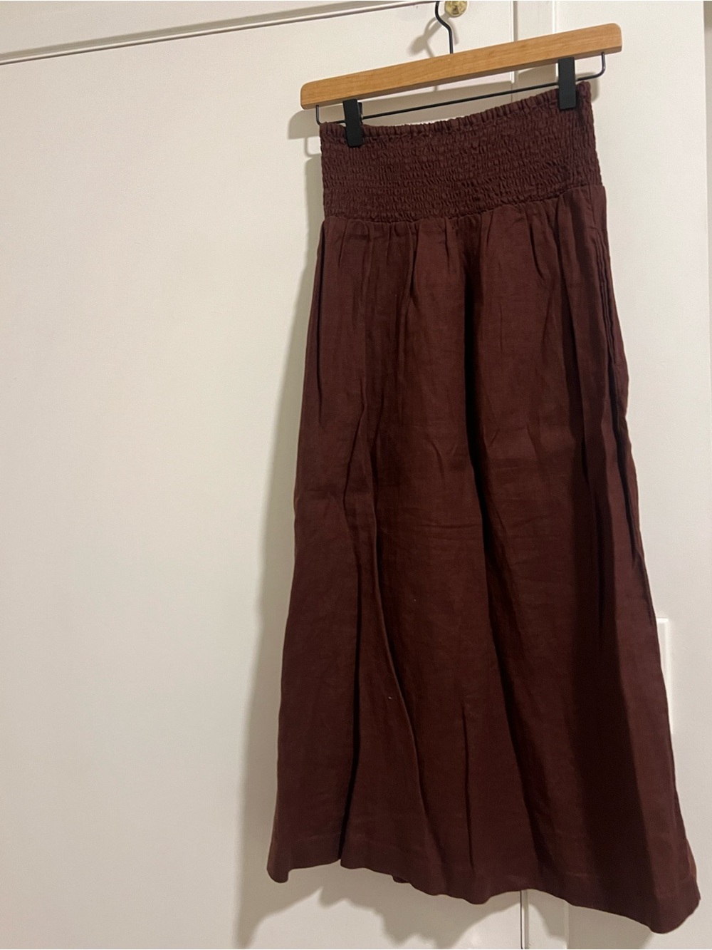 Tahari Brown Smocked-Waist Maxi Skirt